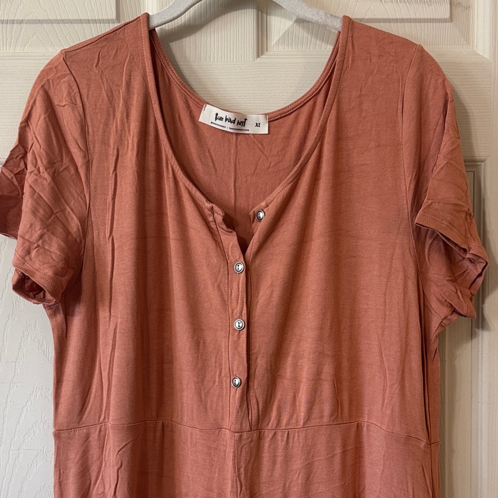 Three Bird Nest Terracotta Button-Down Jumpsuit - Picture 2 of 5